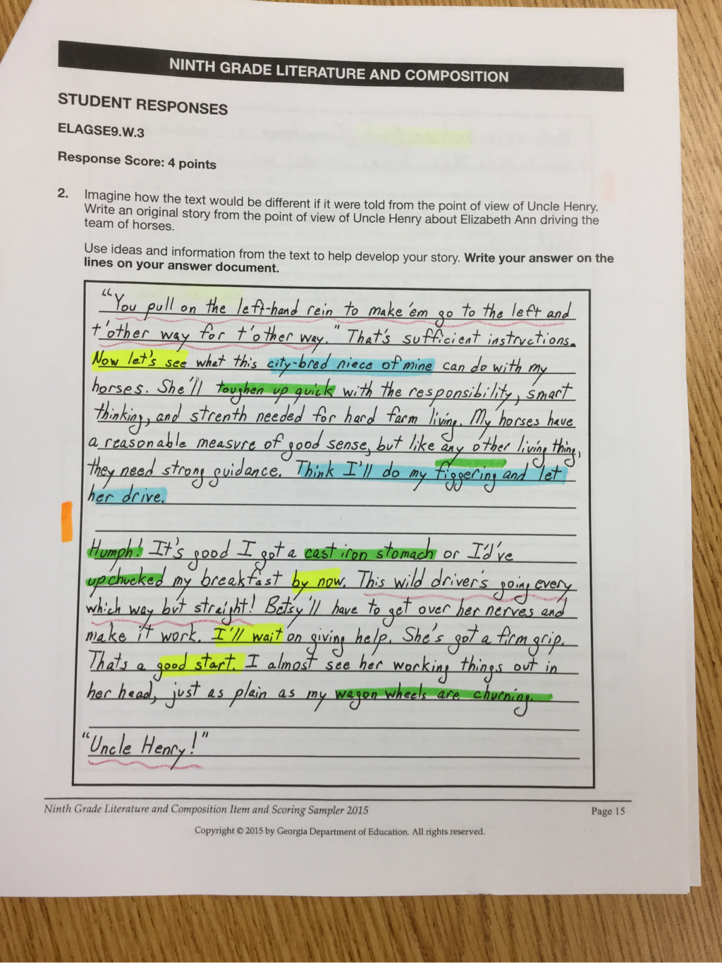 narrative writing examples 9th grade